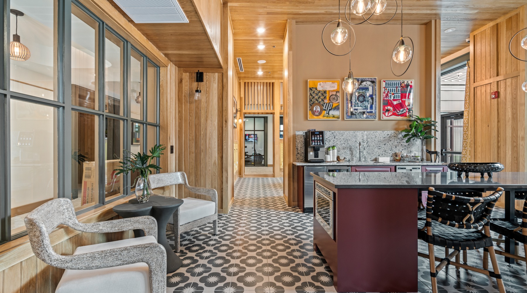 Modern resident lounge at The Porter apartments on Meeting Street in Charleston SC.